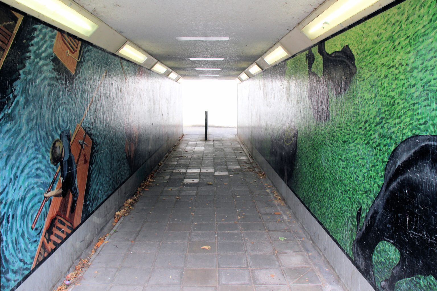 Northwest underpass with punting and cow murals