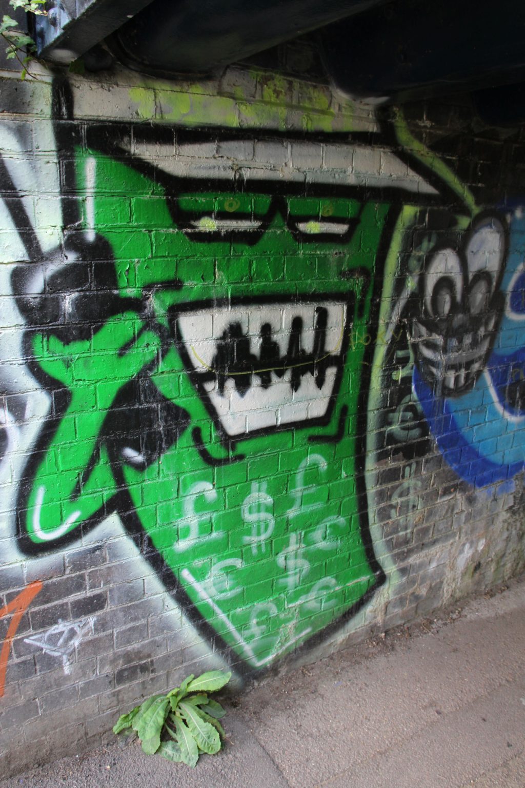 Green Man under railway bridge on Coldham's Common